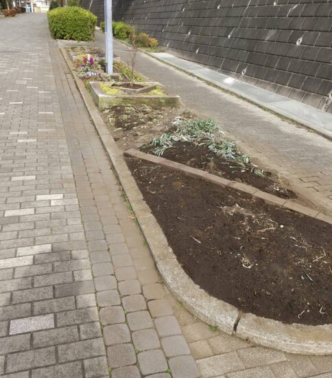 【遊歩道】第2地区花壇の春先の手入れ 
